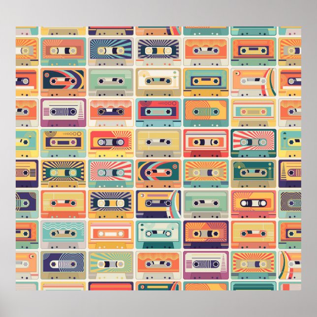 Retro Cassette Tapes Vintage Pattern. Poster (Front)