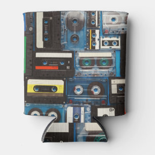 Retro Cassettes: Blue Background Vintage. Can Cooler