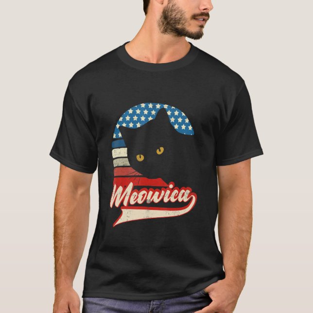 Retro Cat 4th Of July Meowica Merica Men Usa Ameri T-Shirt (Front)