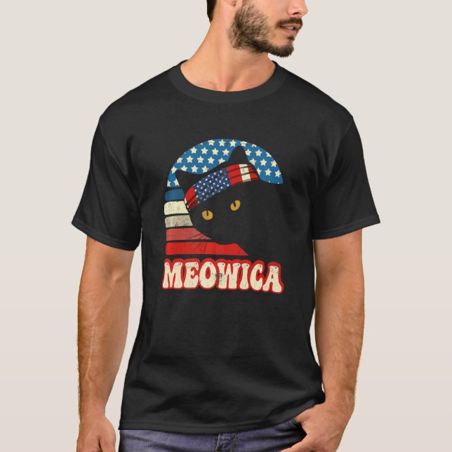Retro Cat 4th Of July Meowica Merica Men Usa Ameri T-Shirt (Front)