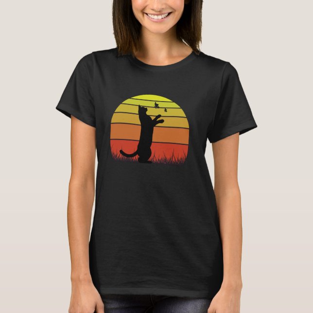 Retro Cat and Butterflies T-Shirt (Front)