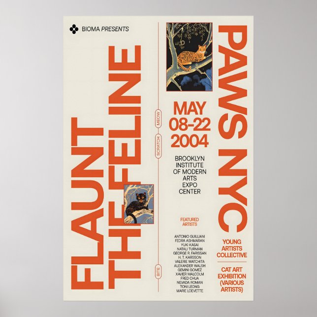 Retro Cat Art Exhibition Poster NYC Feline Show (Front)