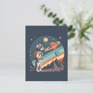 Retro Cat Astronaut Cosmic Space Illustration Postcard