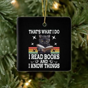 Retro Cat Books The Reader Halloween Reading Gift Ceramic Ornament
