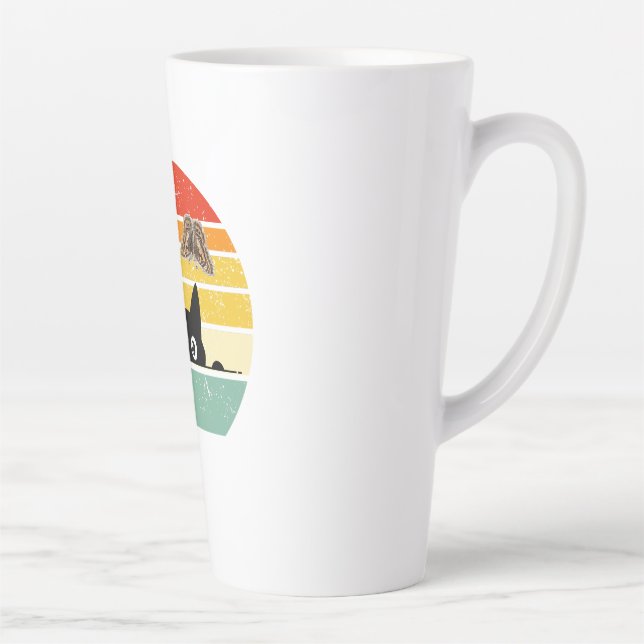Retro Cat & Butterflies Illustration Latte Mug (Right)