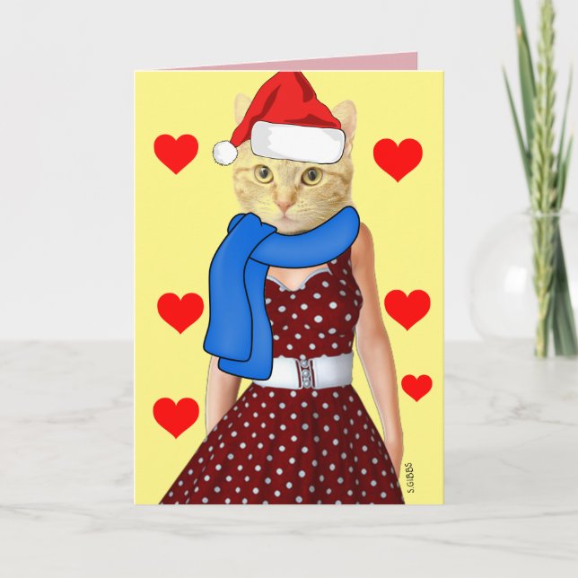 RETRO CAT CHRISTMAS BEST FRIEND CHRISTMAS CARD (Front)