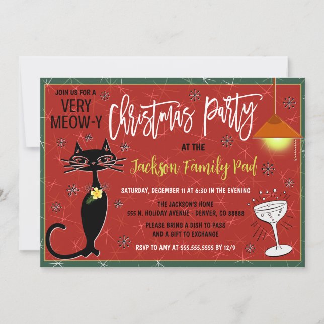 Retro Cat Christmas Cocktail Party Invitation (Front)
