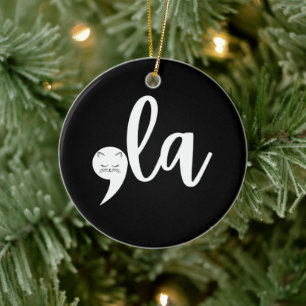 Retro Cat Comma La Kamala Harris 2024 Election Ceramic Tree Decoration