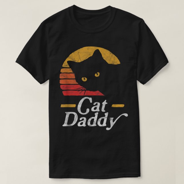 Retro Cat Daddy Black Cat Design T-Shirt (Design Front)