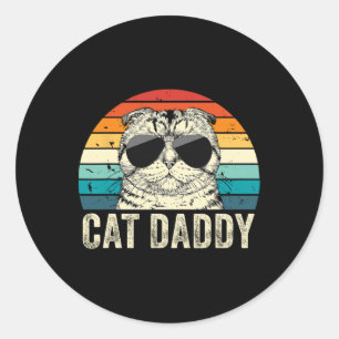 Retro Cat Daddy Vintage Distressed Scottish Fold C Classic Round Sticker