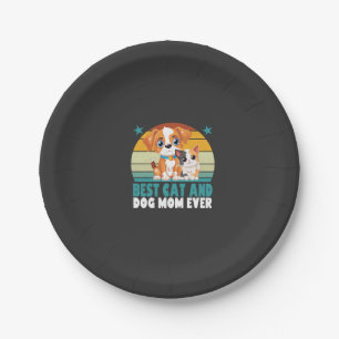 Retro Cat Dog Mum Cat Mama Furmama Puppy Kitty Mot Paper Plate