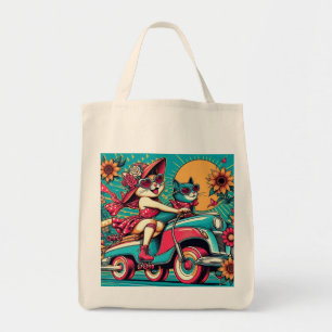 Retro Cat Driving Tote Bag