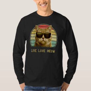 Retro Cat For Cat 2022 Funny Live Love Meow T-Shirt
