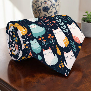 Retro Cat Graphic Custom Necktie