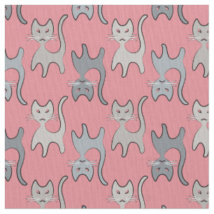 Retro Cat Graphic Pattern Grey Fabric