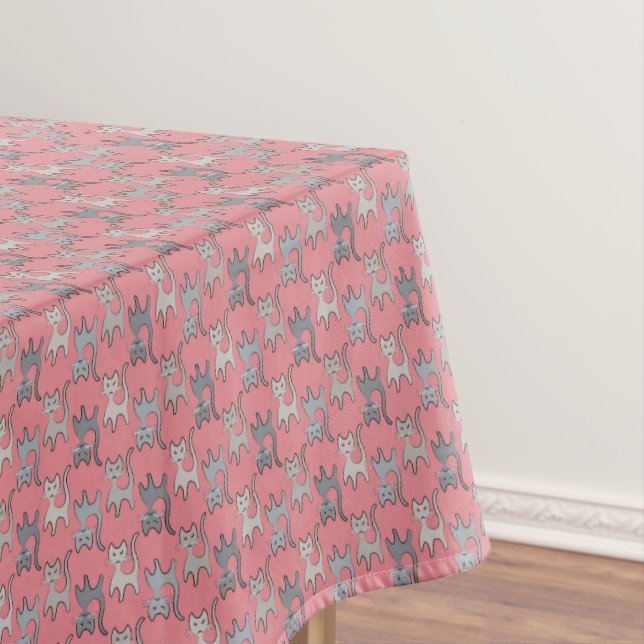 Retro Cat Graphic Pattern Grey Tablecloth (In Situ)