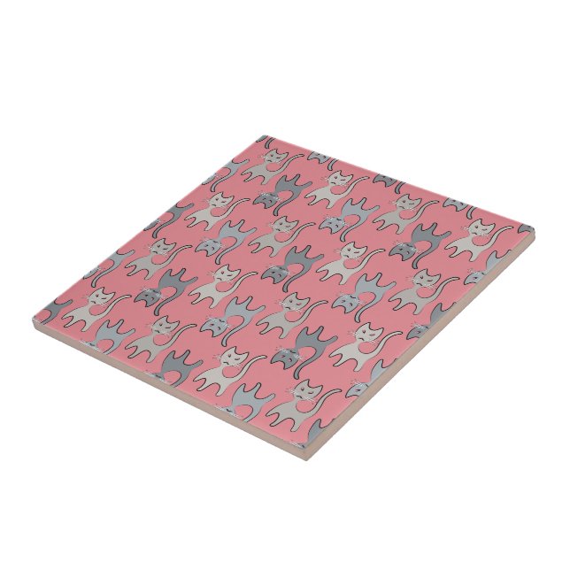 Retro Cat Graphic Pattern Grey Tile (Side)