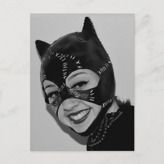 RETRO CAT LADY LEATHER MASK POSTCARD (Front)