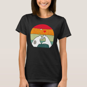 Retro Cat Love Cat Paw and Human Hand in Heart T-Shirt