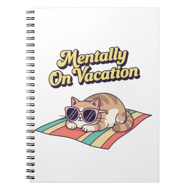 Retro Cat Mental Vacation Lined Notebook (Front)