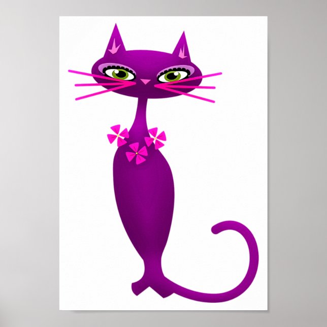 Retro cat mid century cute girly poster (Front)
