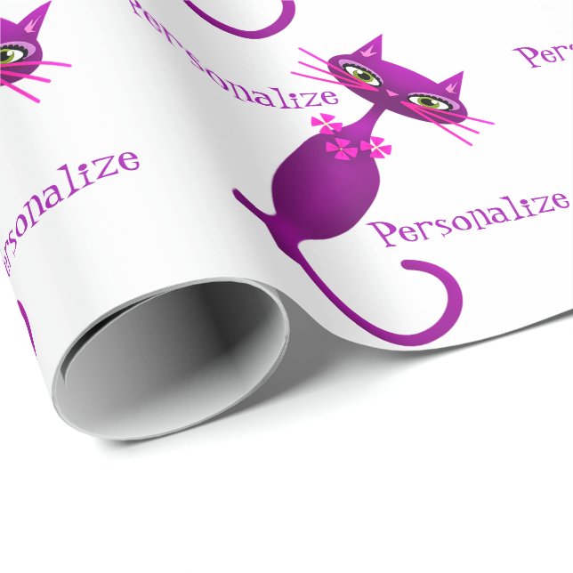 Retro cat mid century cute girly wrapping paper (Roll Corner)