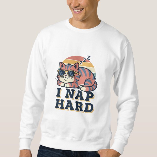 Retro Cat Nap Humor Men’s Sweatshirt (Front)
