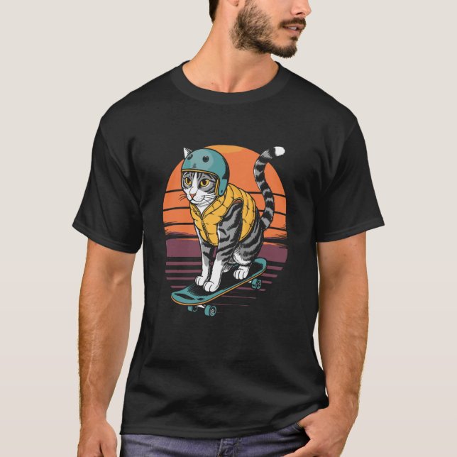 Retro Cat On Skateboard T-Shirt (Front)