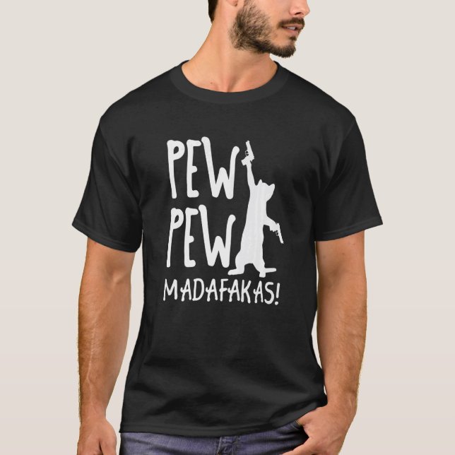 Retro Cat Pew Pew Madafakas  Crazy Kitten Cats T-Shirt (Front)