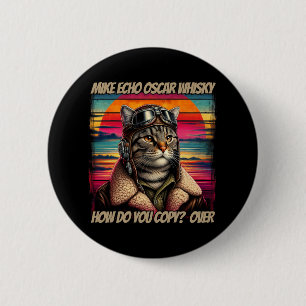Retro Cat Pilot Mike Echo Oscar Whisky M.e.o.w 6 Cm Round Badge