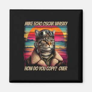 Retro Cat Pilot Mike Echo Oscar Whisky M.e.o.w  Magnet