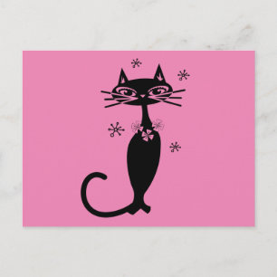 RETRO CAT PINK POSTCARD