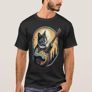 Retro Cat Playing Banjo Cute Kitten Banjo Player C T-Shirt
