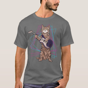 retro cat playing guitar kitten plays guitarist  T-Shirt
