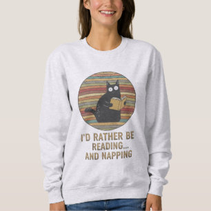 Retro Cat Reading Books Gift for Cat Lovers Sweatshirt