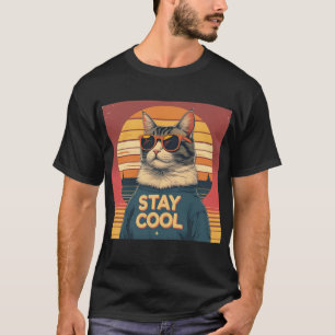 Retro Cat “Stay Cool” T-Shirt – Vintage Sunset 