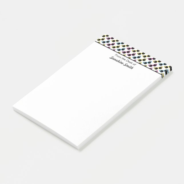 Retro Cat Sunglasses Pattern Personalised Post-it Notes (Angled)