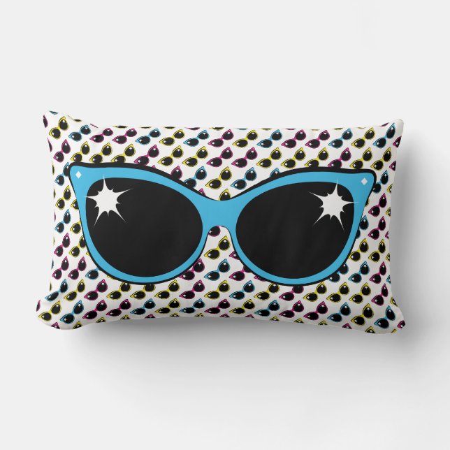Retro Cat Sunglasses Pattern with Blue Lumbar Cushion (Front)