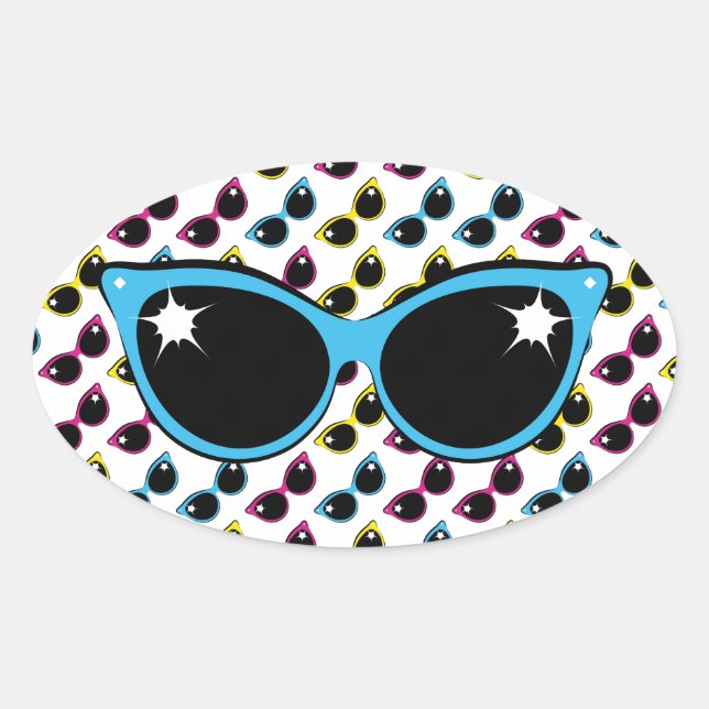 Retro Cat Sunglasses Pattern with Blue Oval Sticker (Front)