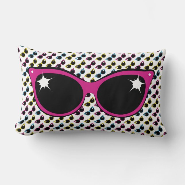 Retro Cat Sunglasses Pattern with Pink Lumbar Cushion (Front)