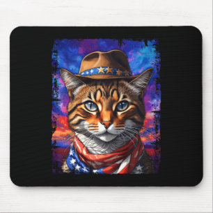 Retro Cat Usa American Flag Kitten Kitty Lover 4th Mouse Pad