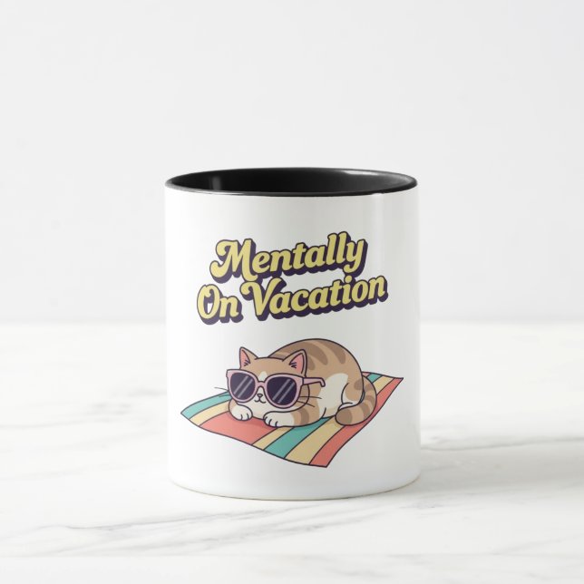 Retro Cat Vacation Brain Color Inside Mug (Center)