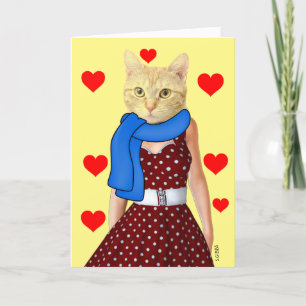 RETRO CAT WEARING A DRESS GIRLFRIEND BIRTHDAY CARD
