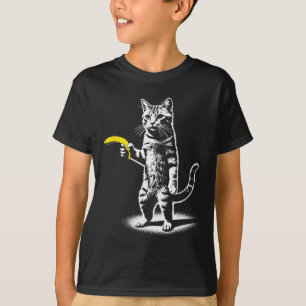 Retro Cat With Banana Meme Men Women Kids Novelty  T-Shirt