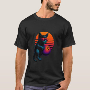Retro Cat With Bowling Ball Bowling Player T-Shirt