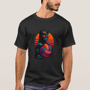 Retro Cat With Colourful Ball Volleyball Player T-Shirt