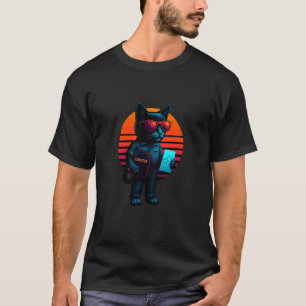 Retro Cat With Digital Animation Skills Multimedia T-Shirt