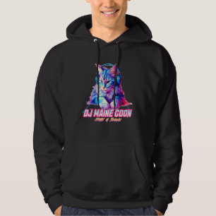 Retro Cat with Headphones  Music DJ Maine Coon Cat Hoodie