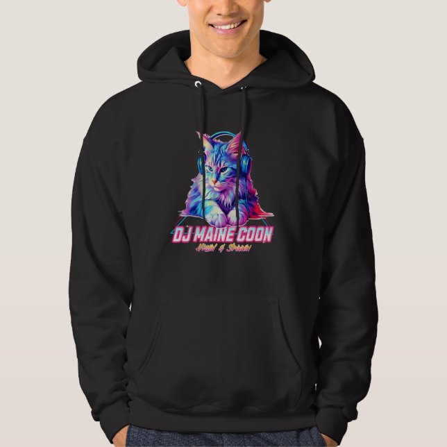 Retro Cat with Headphones  Music DJ Maine Coon Cat Hoodie (Front)