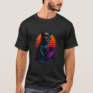 Retro Cat With IT Networks Skills Computer Systems T-Shirt